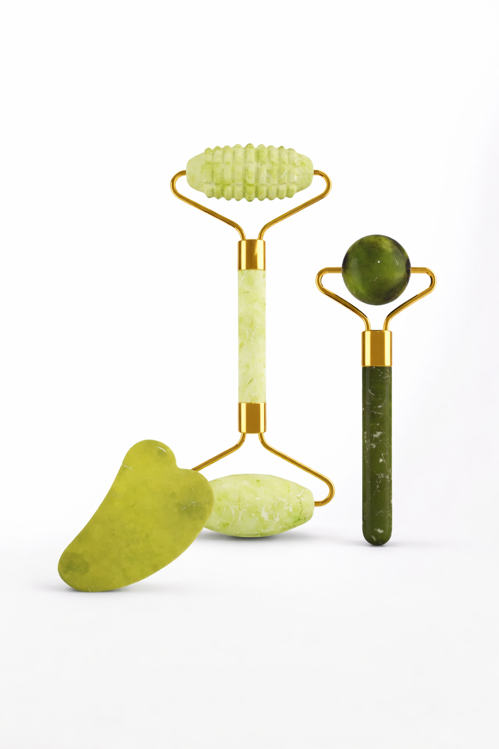 Набор гуаша роликовый массажер для лица, тела и скребок гуаша 3-в-1, зелёный