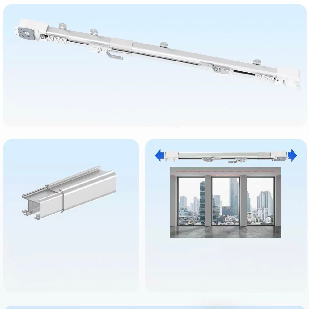Электрический карниз для штор с регулировкой длины, алюминиевый, потолочный, с пультом