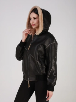 Двусторонняя дубленка зимняя шуба натуральная с капюшоном