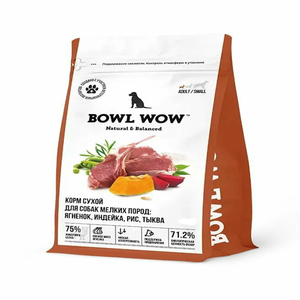 Сухой корм BOWL WOW для взрослых собак мелких пород с ягненком, индейкой, рисом и добавлением тыквы