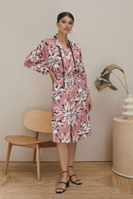 Платье на пуговках с цветочным принтом (Размер: M-L) (Цвет: розовый)