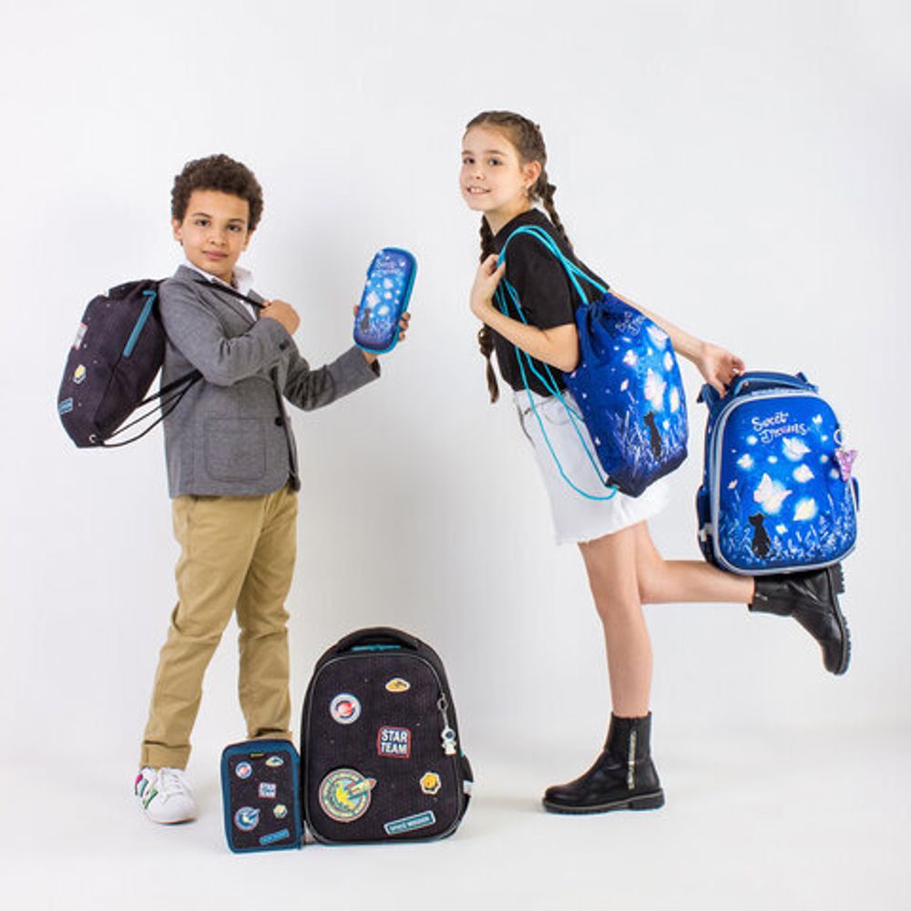 Мешок для обуви BRAUBERG PREMIUM, карман, подкладка, светоотражающие элементы, 43х33 см, "Space mission", 270749