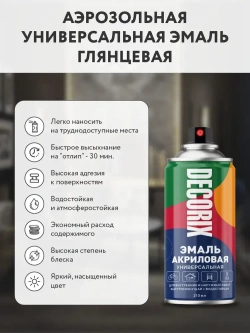 Краска аэрозольная белая глянцевая акриловая DECORIX - эмаль в баллончике для любых поверхностей 210 мл