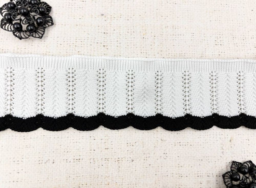 Подвязы трикотажные, ш. 6,5 см, L 145 см, белый с чёрным