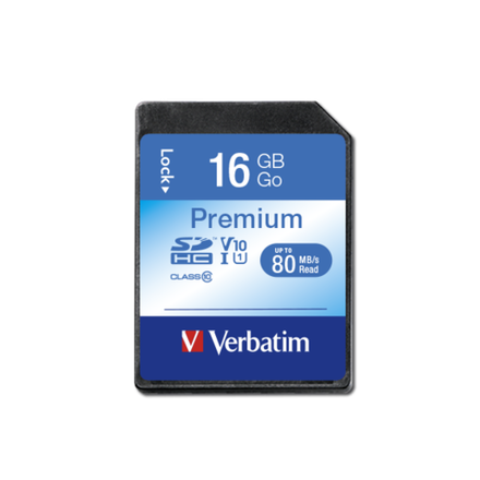 Карта памяти Verbatim Premium SDHC 16GB UHS-I U1 V10, R 80 МБ/с