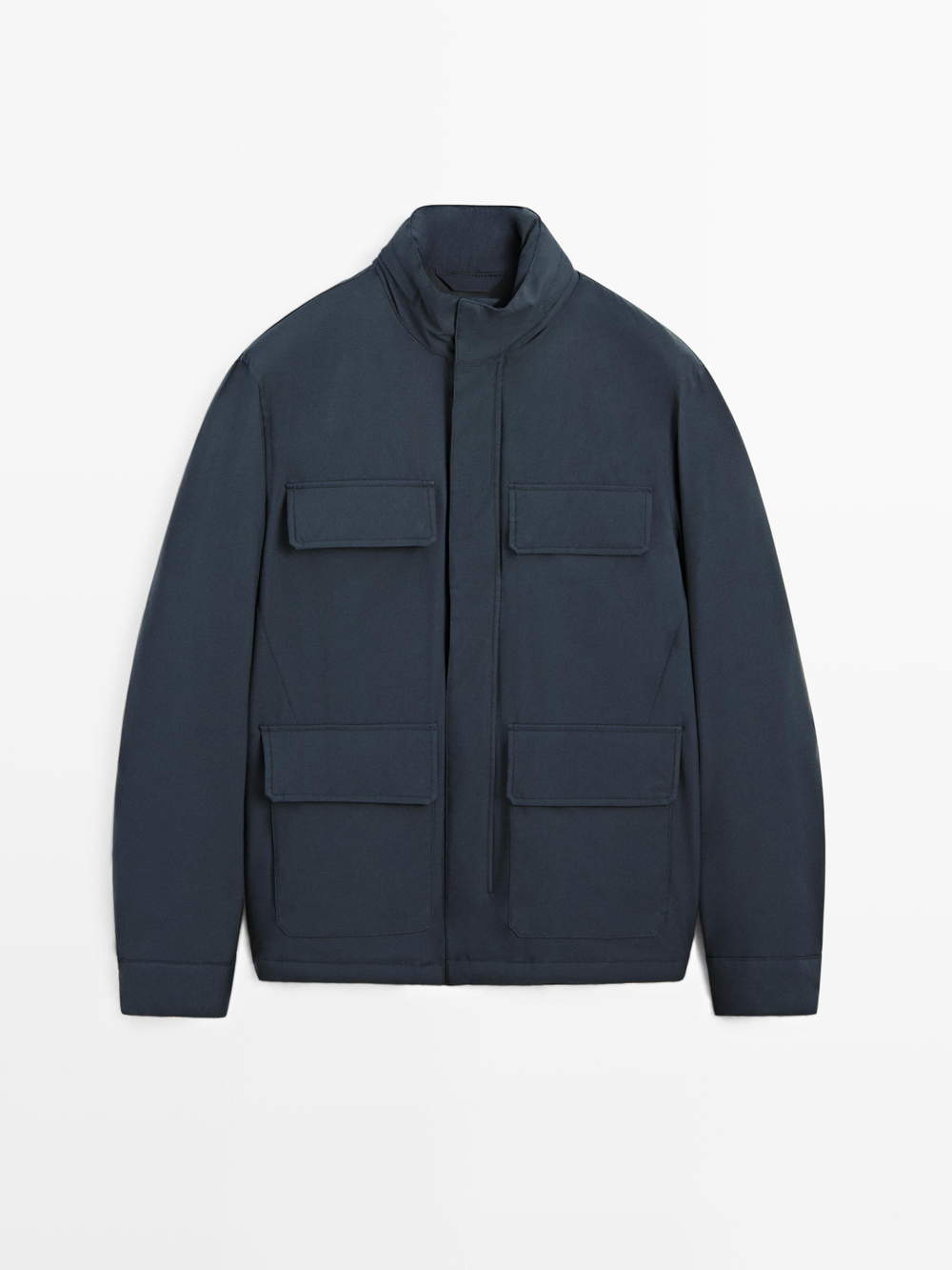 Massimo Dutti Водоотталкивающая стеганая куртка с карманами, темно-синий