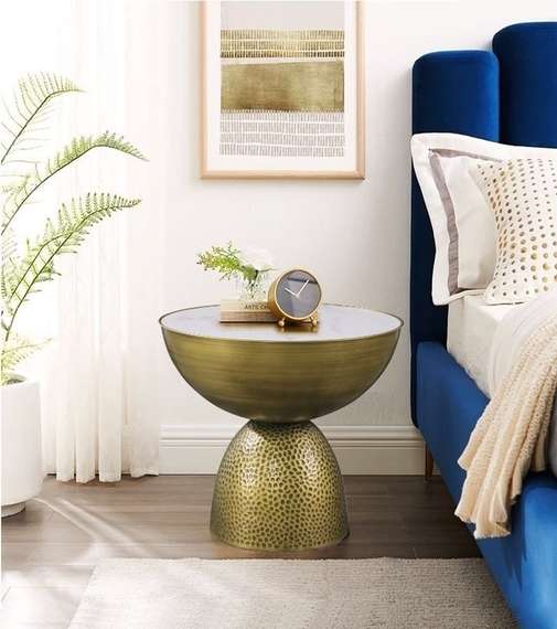 Журнальный столик Drum, Ø51х50 см, белая керамика, латунь