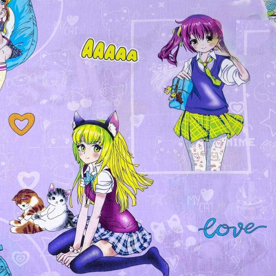 Полуторный комплект детского постельного белья Аниме поплин