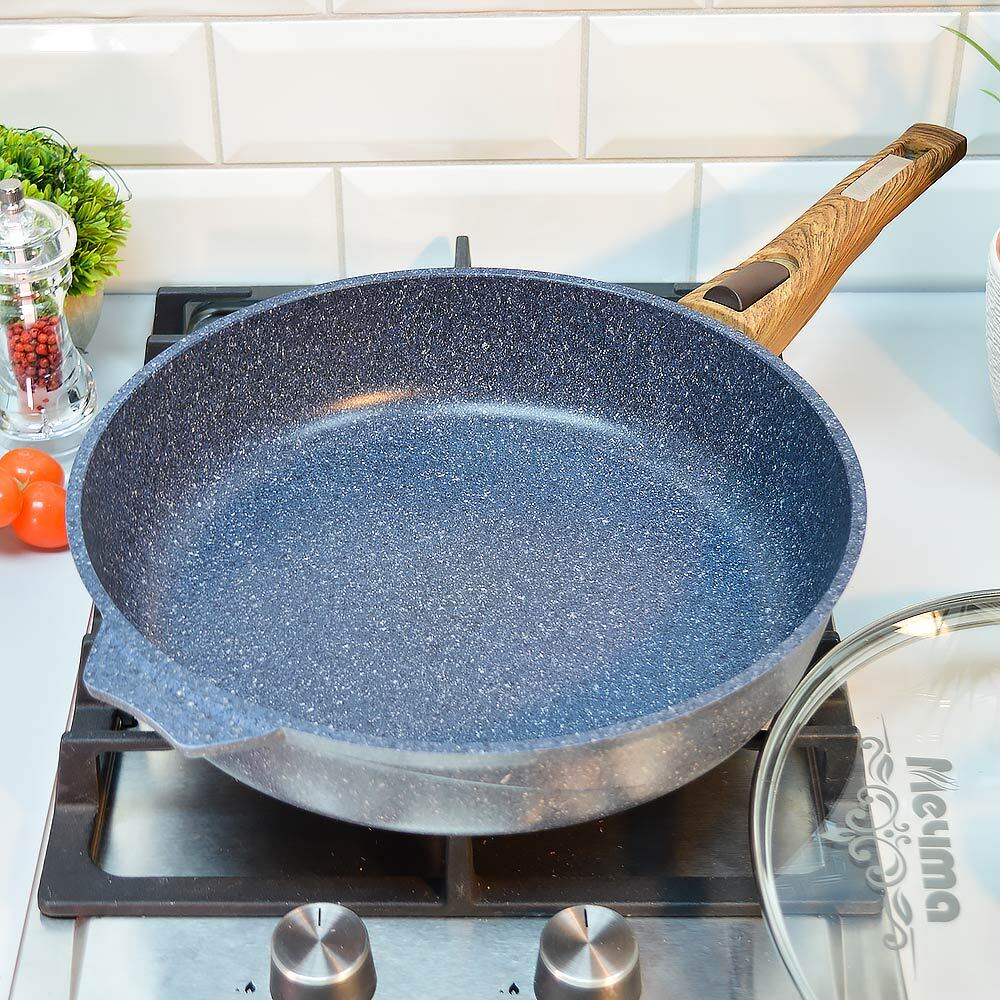 Сковорода 28см Premium blue со съемной ручкой и стеклянной крышкой