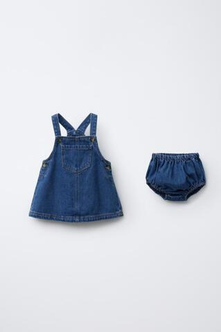 ZARA ДЖИНСОВЫЙ САРАФАН И ТРУСИКИ, ВЫЦВЕТШИЙ СИНИЙ