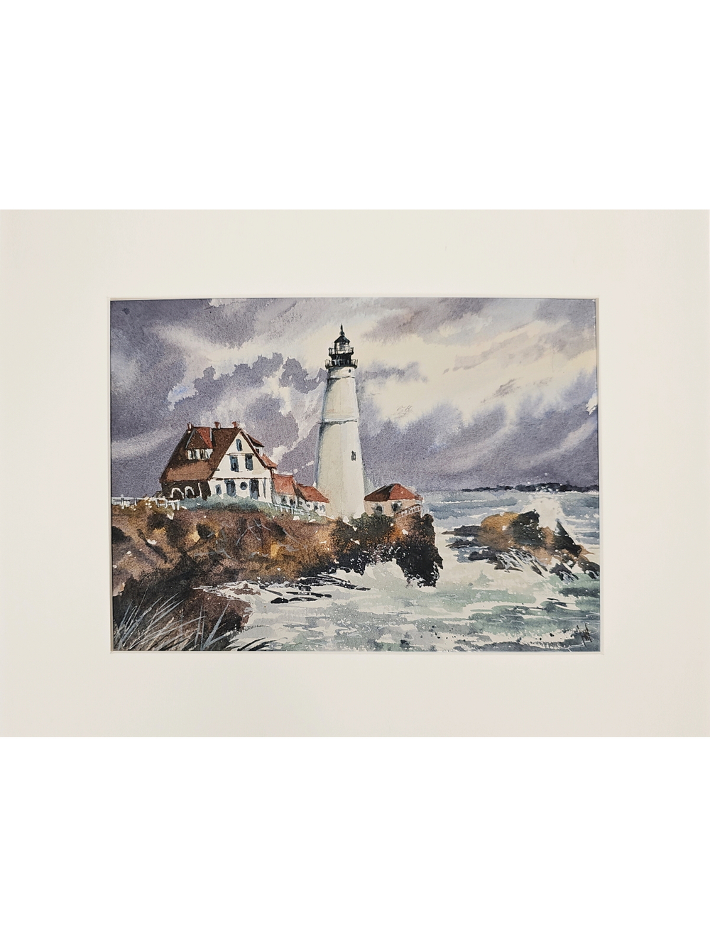 Картина авторская акварельная в паспарту 21*30 см на стену для интерьера "Маяк Портленд-Хед. США"