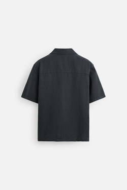 ZARA РУБАШКА ИЗ ХЛОПКА И ЛЬНА, УГОЛЬНЫЙ