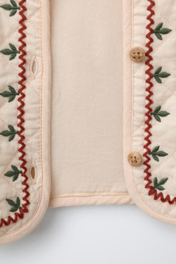 ZARA СТЕГАНАЯ КУРТКА С ВЫШИВКОЙ, ТЕЛЕСНО-РОЗОВЫЙ