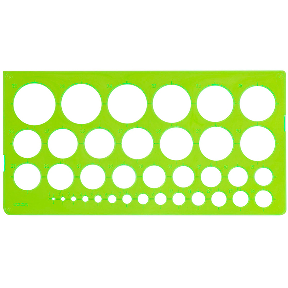 Трафарет окружностей СТАММ 1-36 мм, пластиковый, зеленый