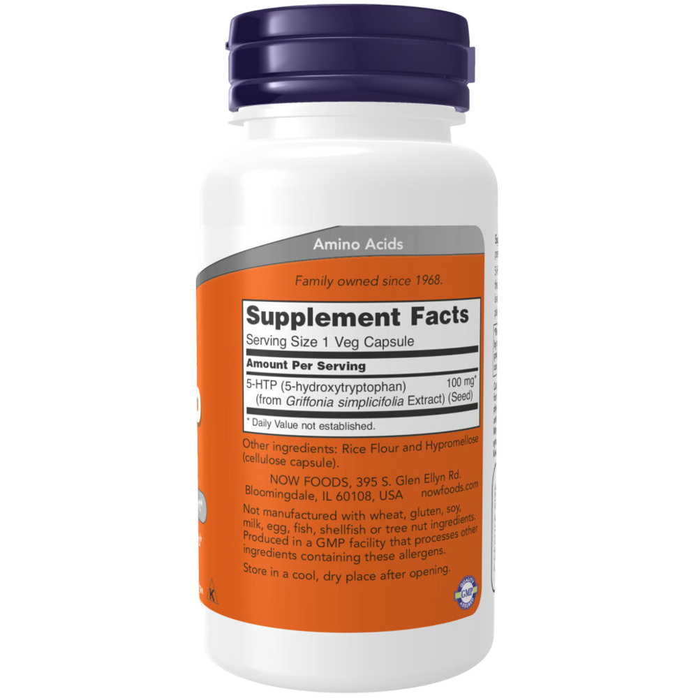 Now Foods 5-HTP 100 mg 60 veg capsules, 5-Гидрокситриптофан