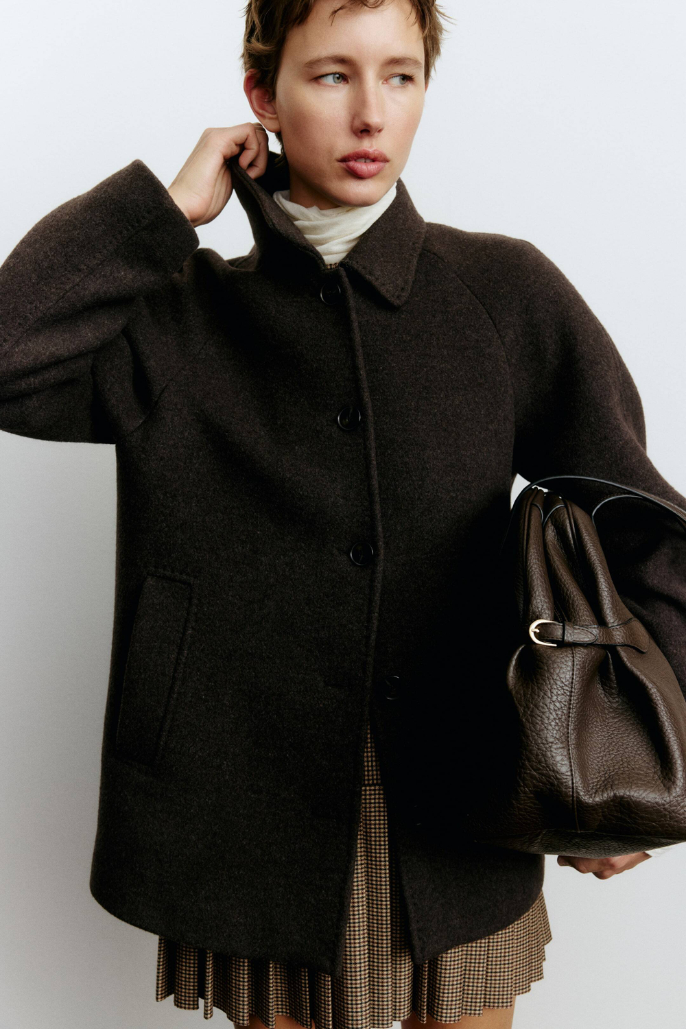 H&M Пальто из смесовой шерсти, темно-коричневый