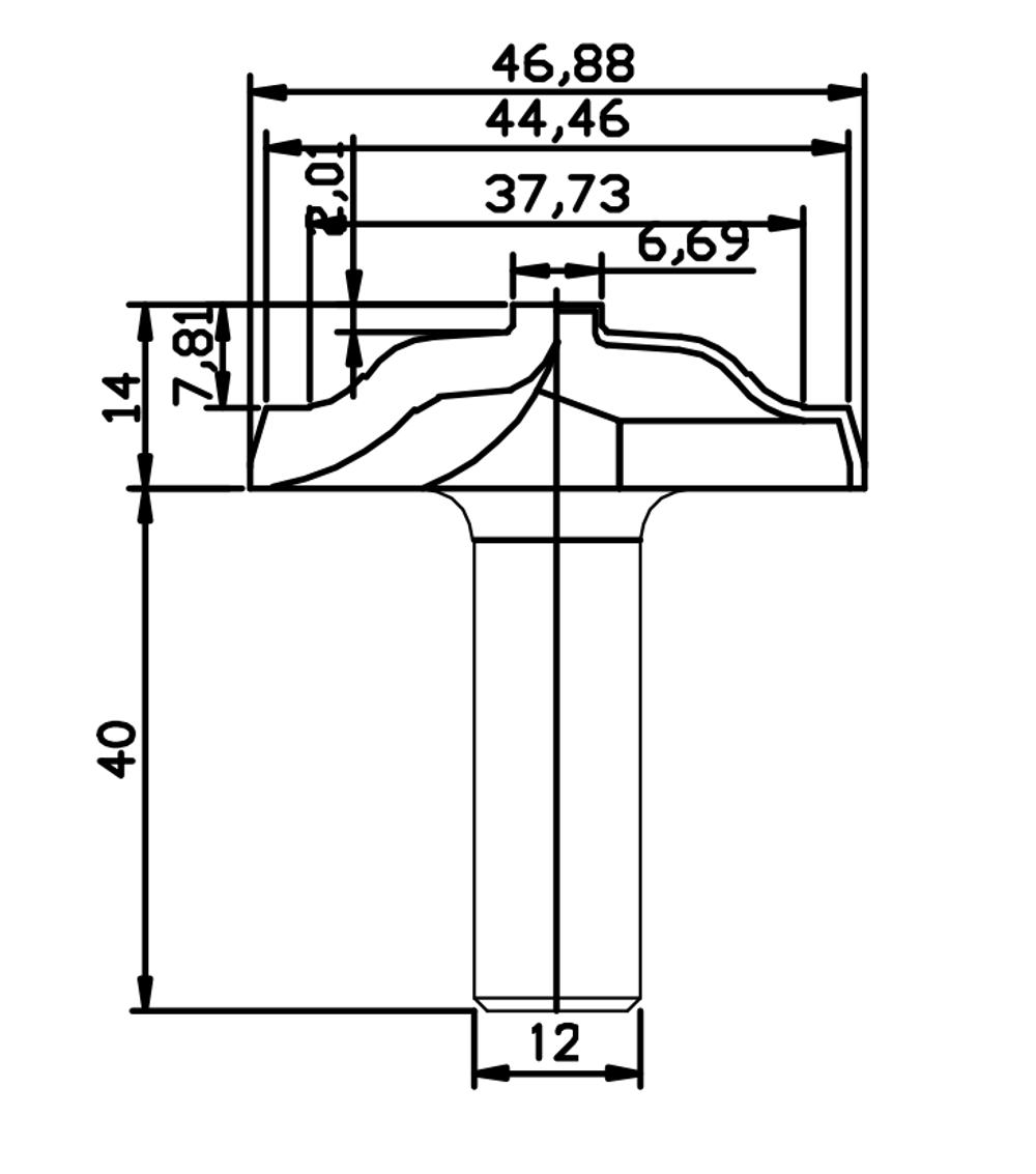 PCD профильная фреза D.46,88x14 S.12x40 Z2