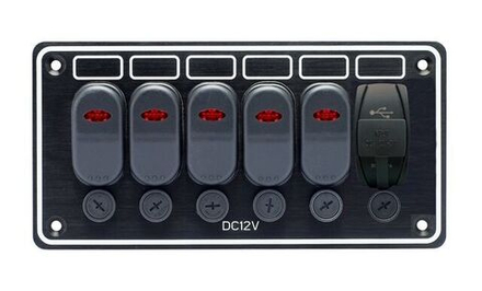 Панель бортового питания 5 переключателей, USB зарядка