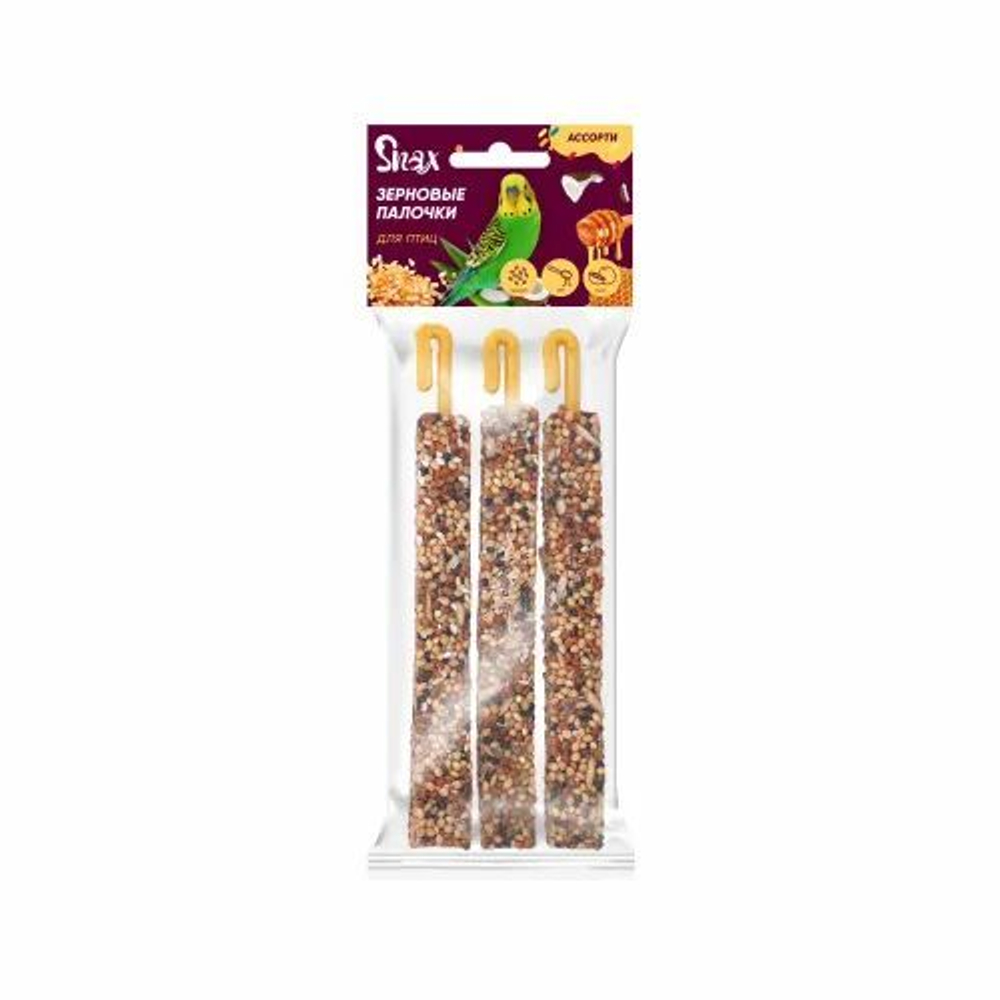 Зерновые палочки для птиц Snax ассорти (кунжут, мед, кокос), 3 шт., 75 г