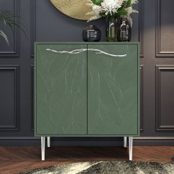 Комод Арт Колор leaves Стайл Сильвер с 2 полками Зеленый нефрит