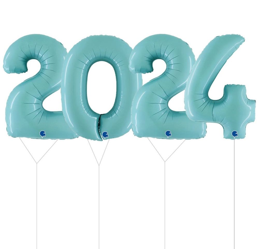 Цифры с гелием большие на 2024 год  голубом цвете