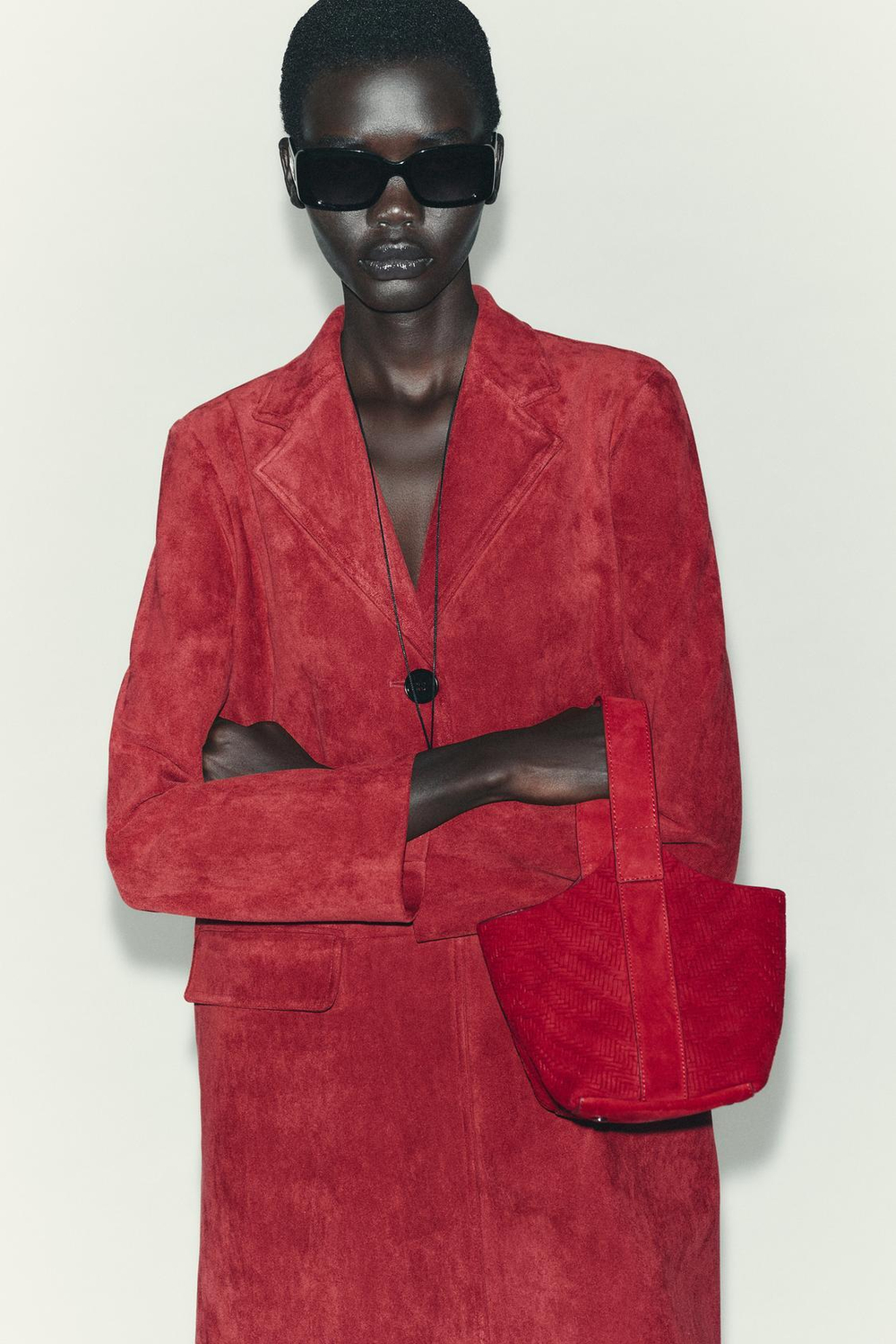 ZARA ПАЛЬТО-СЮРТУК ИЗ ТКАНИ ПОД ЗАМШУ, ТЕМНО-РОЗОВЫЙ