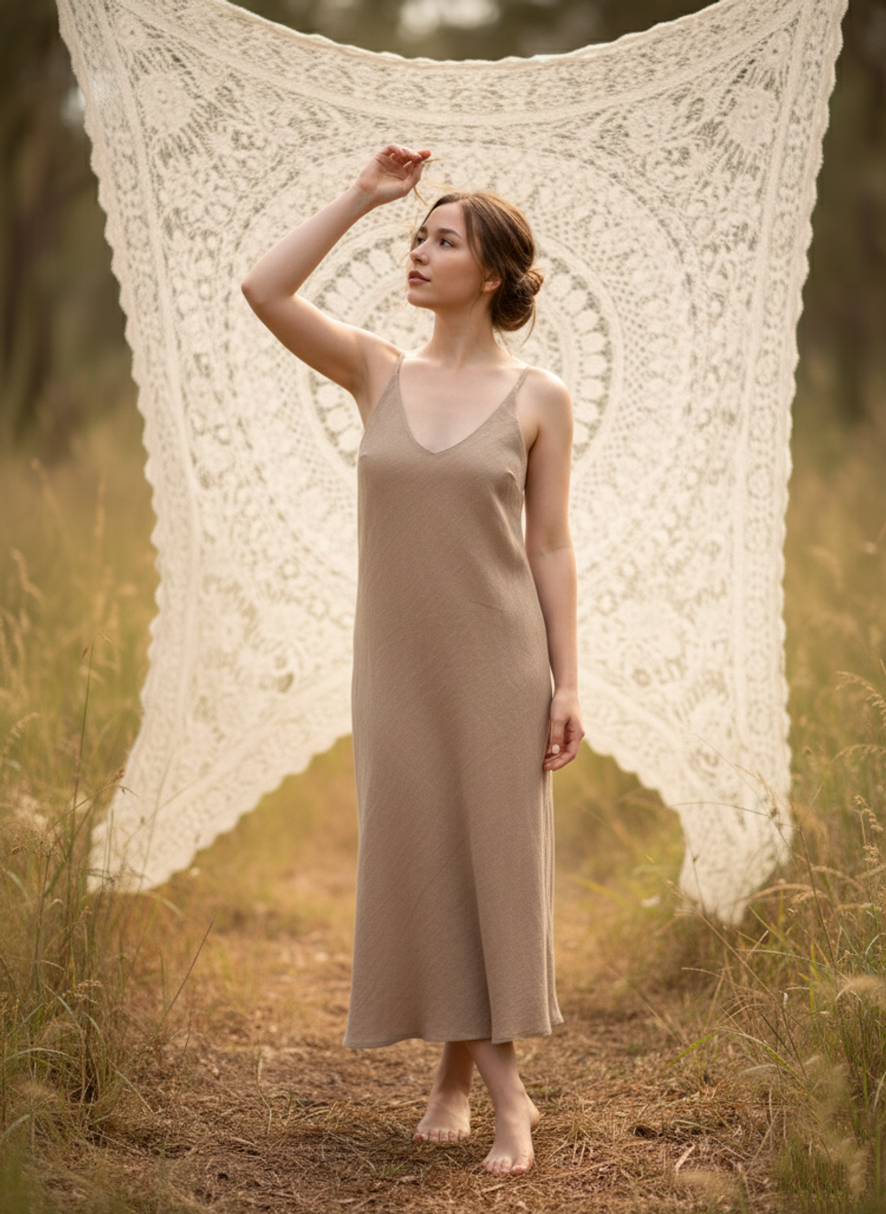 Платье Комбинация бежевого цвета