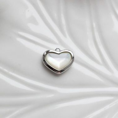 УЦЕНКА!!!Подвеска Сердце с перламутром 15*12 мм, родий, У098