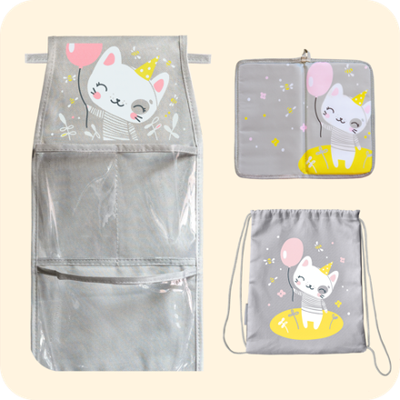 Набор для детского сада: кармашек, коврик, мешок. Котик