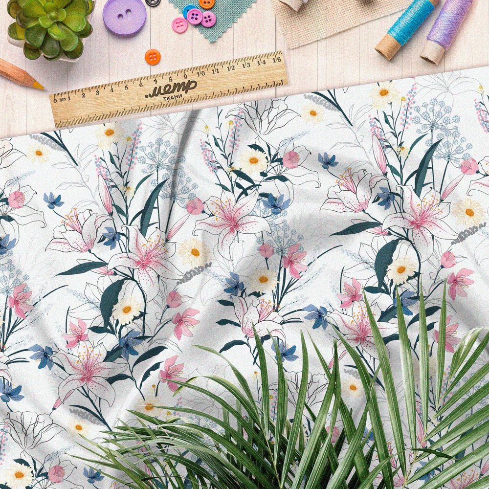 Ткань шифон лёгкий цветочный букет