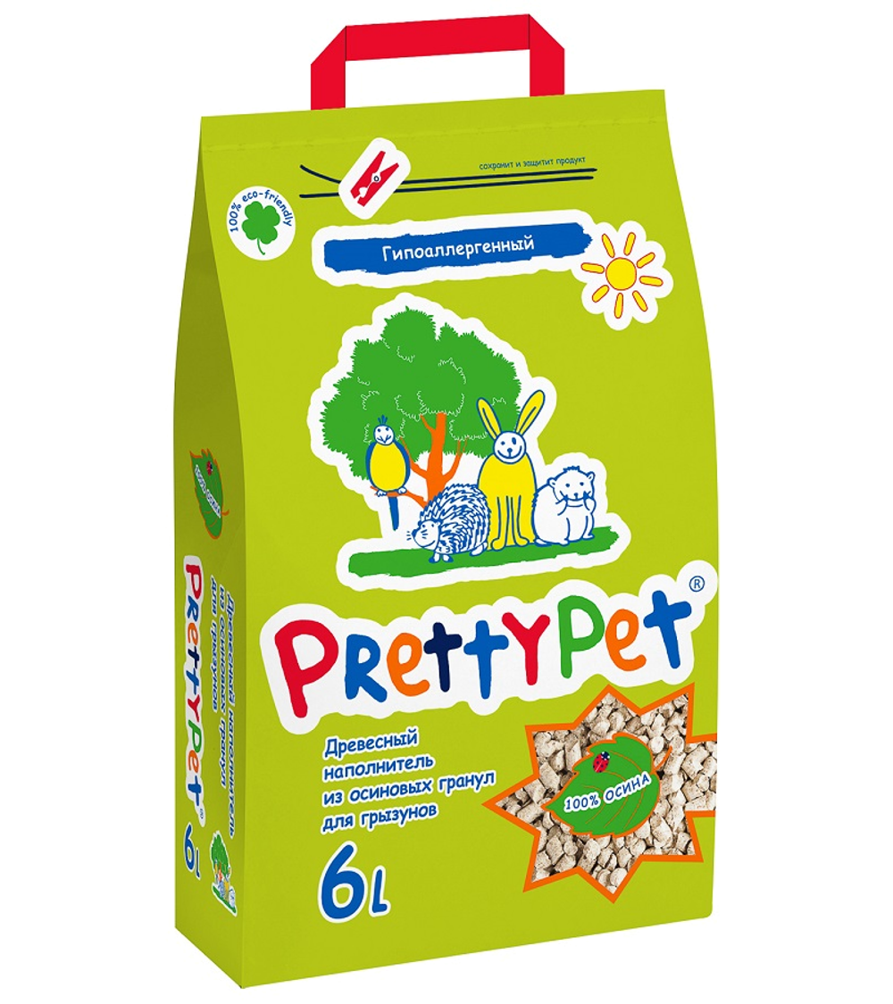PrettyCat наполнитель для грызунов и птиц Осиновый 6л. (2кг.)