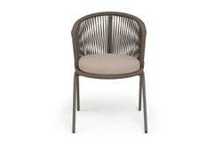 "Люксембург" стул плетеный из роупа, каркас из стали бежево-серый (RAL7006) муар, роуп коричневый круглый, ткань Mossle бежевая