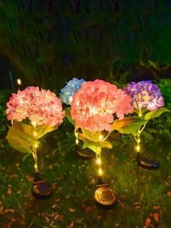 2шт. Декоративный садовый уличный светильник на солнечной батарее "Фонарик Гортензия Розовая"