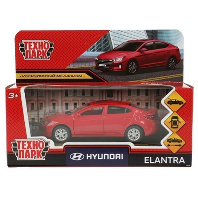 Модель ин. мет. "Hyundai Elantra" 12см, двери, багаж, красный, коробка ELANTRA-12-RD (Технопарк)