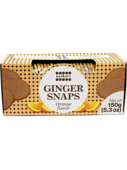 Ароматное имбирное печенье Nyakers GINGER SNAPS Orange 150г, с цитрусовым вкусом апельсина, не содержит пальмового масла
