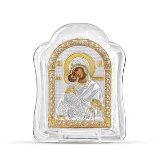 Владимирская БМ, икона арочная, белое муранское стекло 65х85