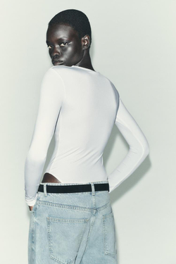 ZARA БАЗОВОЕ БОДИ ИЗ ПОЛИАМИДА, БЕЛЫЙ