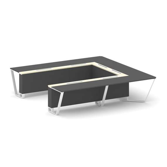 Steel Meet Стол переговорный П-образный KMK-PR.B.SP-11P Антрацит/Ваниль Глянец/Металл Белый 3200*320