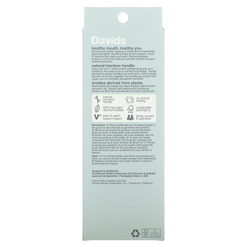 Davids, премиальный бамбуковый зубная щетка, мягкая, для взрослых, 3 шт.