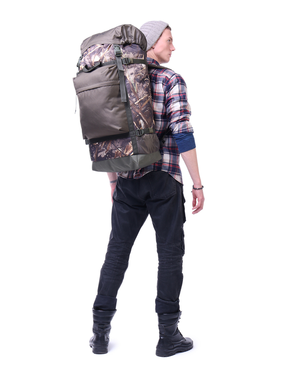 Рюкзак туристический Prival Михалыч 70л, хаки + камуфляж Лес