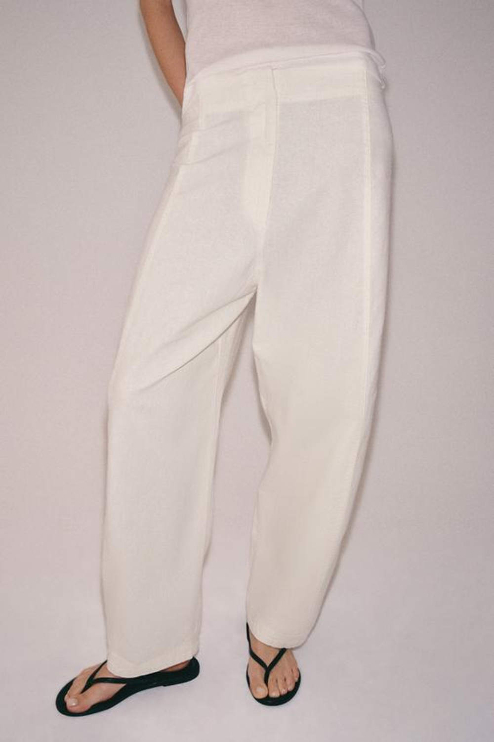 ZARA БРЮКИ ИЗ СМЕСОВОГО ЛЬНА — ZW COLLECTION, ЖЕЛТОВАТО-БЕЛЫЙ