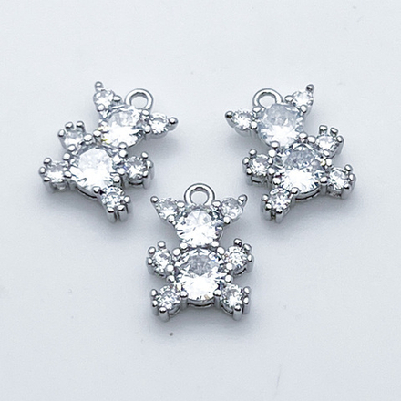 Подвеска Мишка, цвет серебро (родий), фианиты, размер 12*9 мм, цена за 1 шт