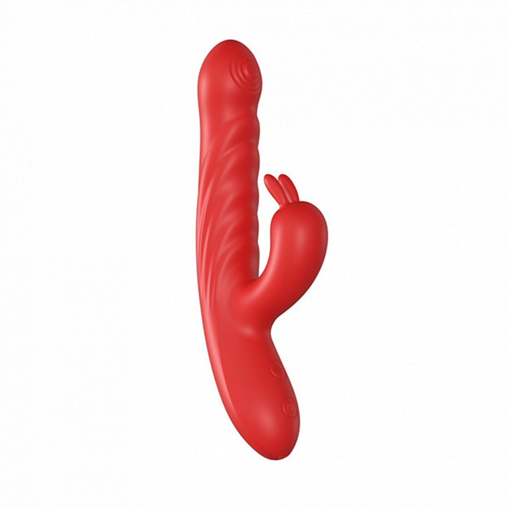 Красный силиконовый вибратор-кролик 22см с эффектом фрикций Secwell Rabbit Vibrators SW3027