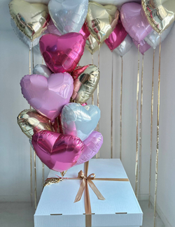 Большая коробка сюрприз шампань/золото/дождик №4737