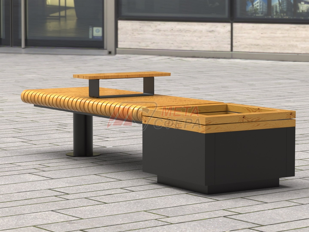 Лавка Rail Road 01 с вазоном и подлокотником