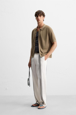 ZARA ТРИКОТАЖНАЯ РУБАШКА СВОБОДНОГО КРОЯ, ТЕМНО-БЕЖЕВЫЙ