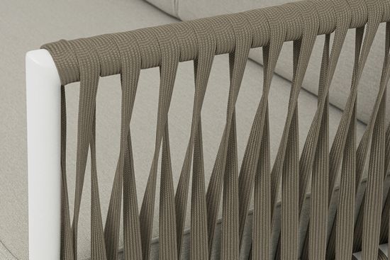 "Касабланка" левый модуль плетеный из роупа, каркас алюминий светло-серый (RAL7035) муар, роуп серо-коричневый 23мм, ткань бежевая 15052