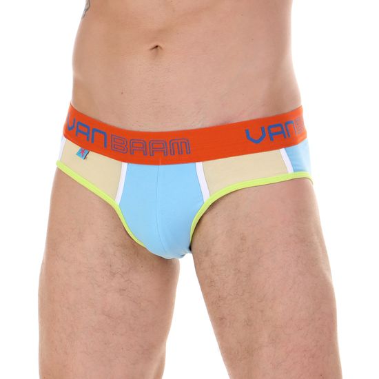 Трусы мужские брифы голубые с жёлтыми вставками Van Baam 45188