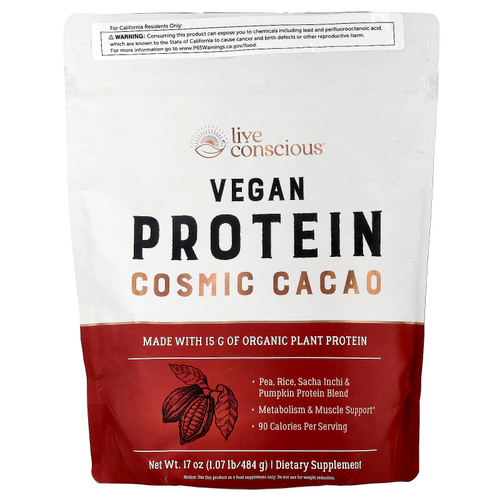 Live Conscious, Vegan Protein, Cosmic Cacao, 484 г (1,07 фунта)