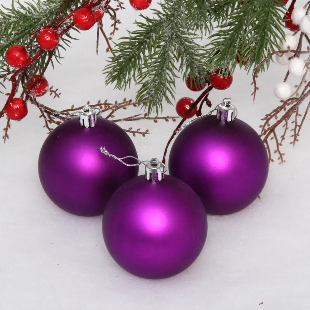 Новогодние шары 7 см (набор 3 шт) «Матовый», фиолетовый